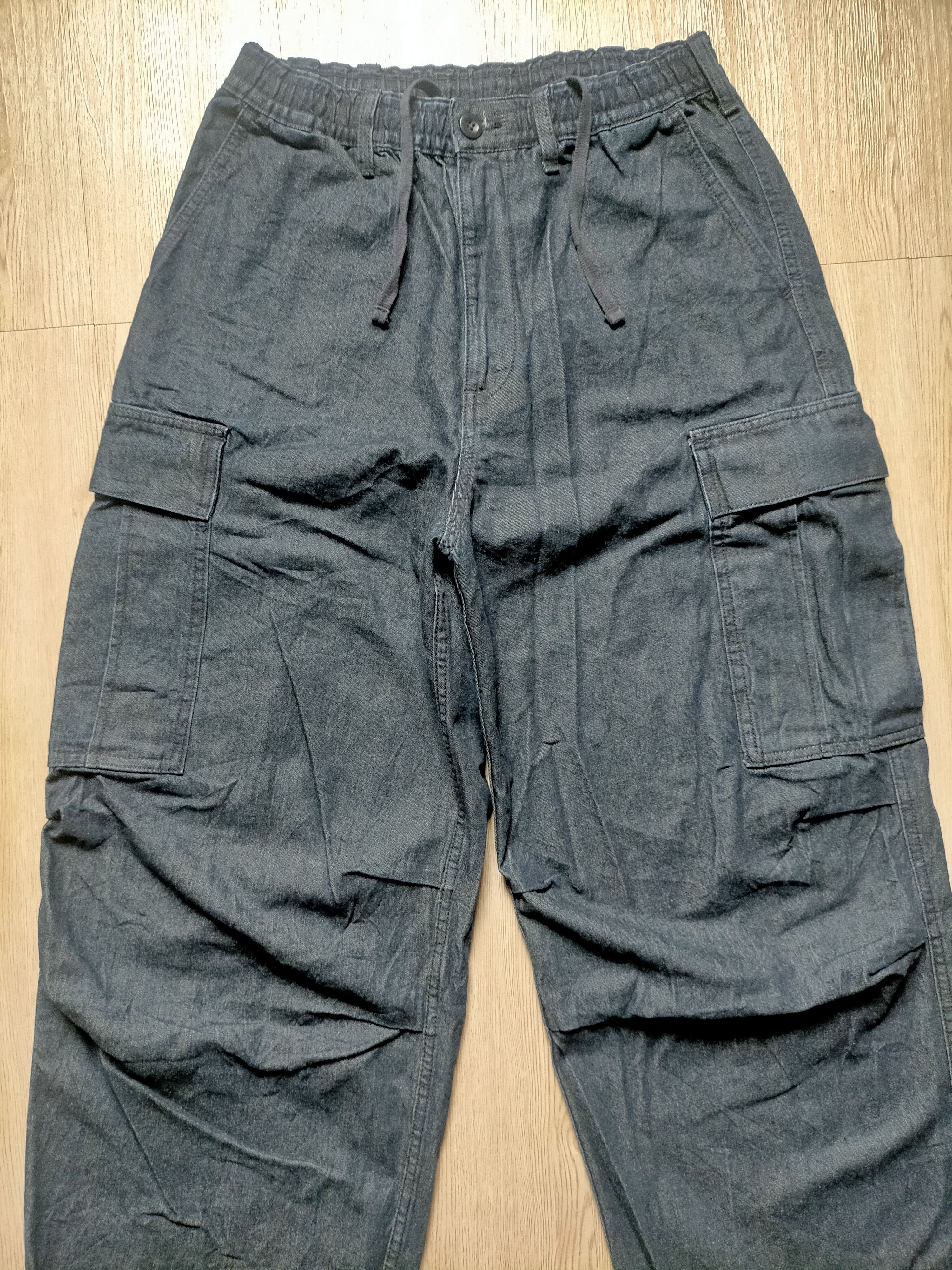 GU Parachute Denim Baggy wide Leg Cargo Jeans