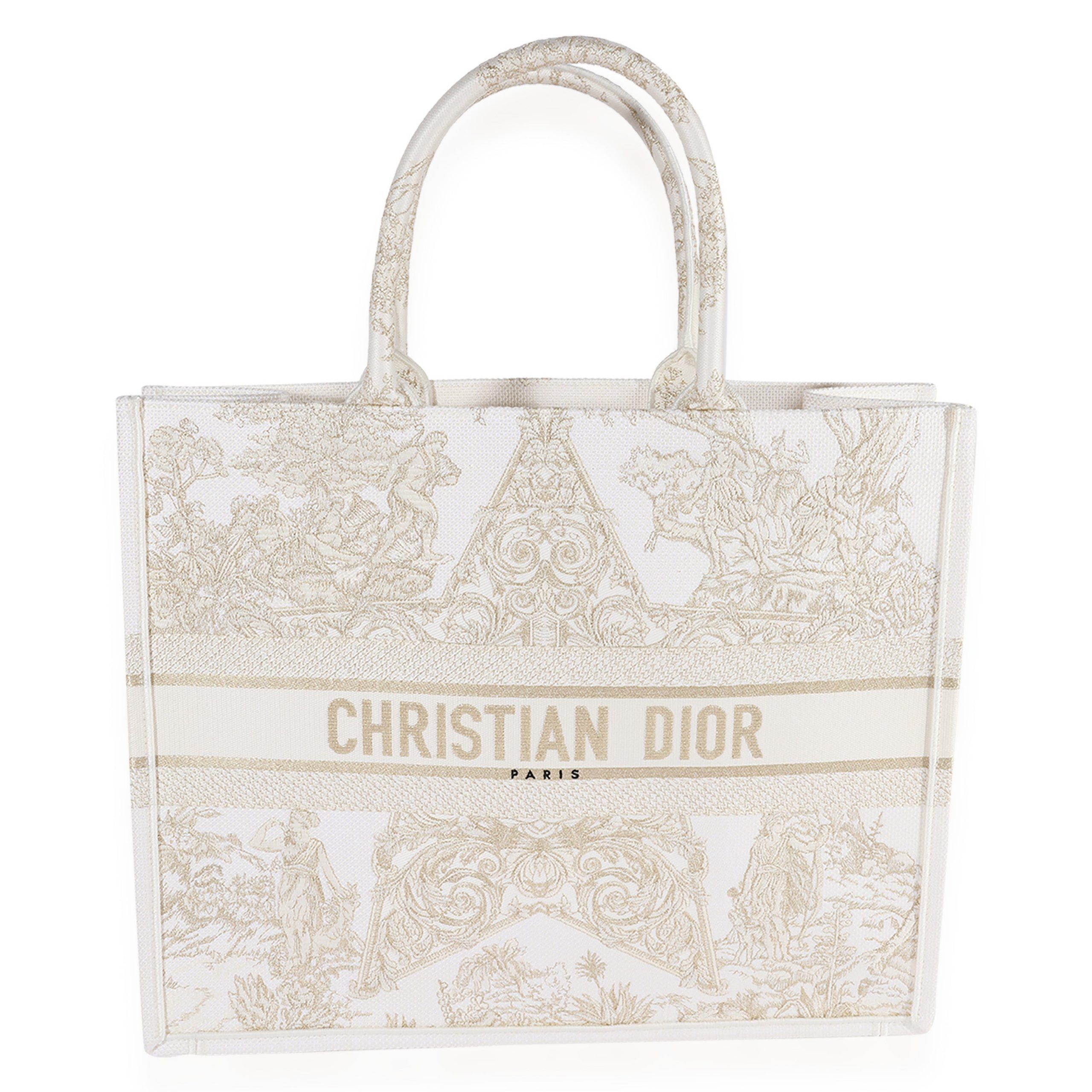 image of Dior Gold Stella Embroidery Around The World Large Book Tote in White, Women's