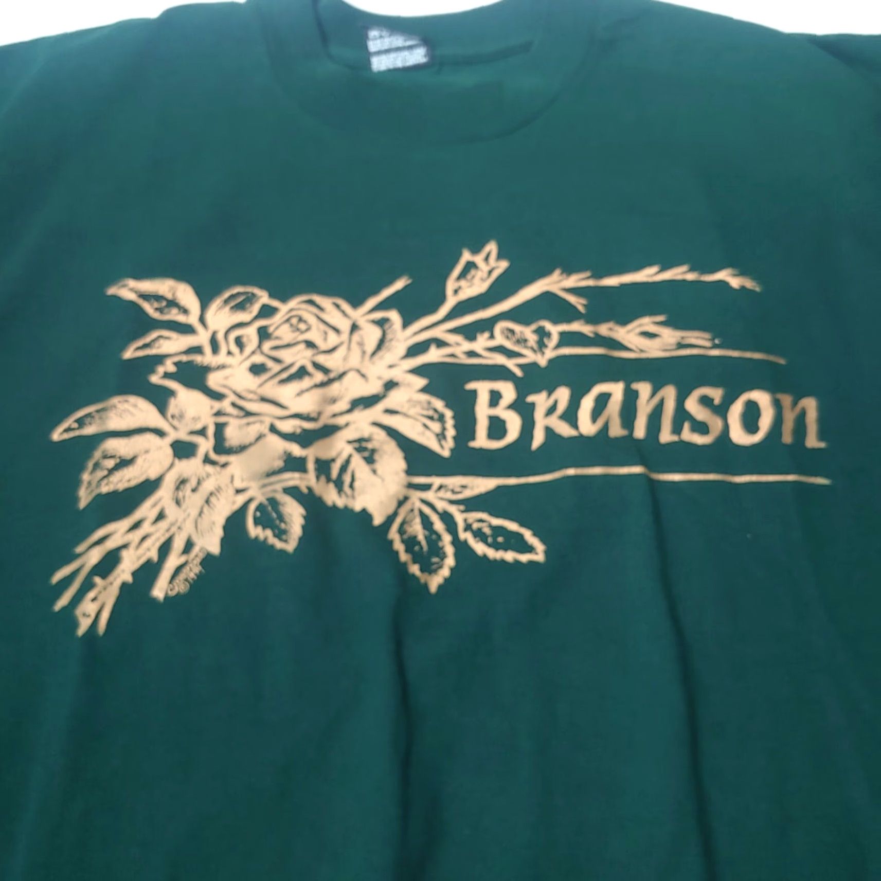 Fruit Of The Loom VINTAGE Branson Missouri Shirt XL Hunter Green Gold Foil Rose Single Stitch T Shirt Men Cotton/Polyester Brand Fruit of the Loom Made in USA Size US XL / EU 56 / 4 - 4 Thumbnail