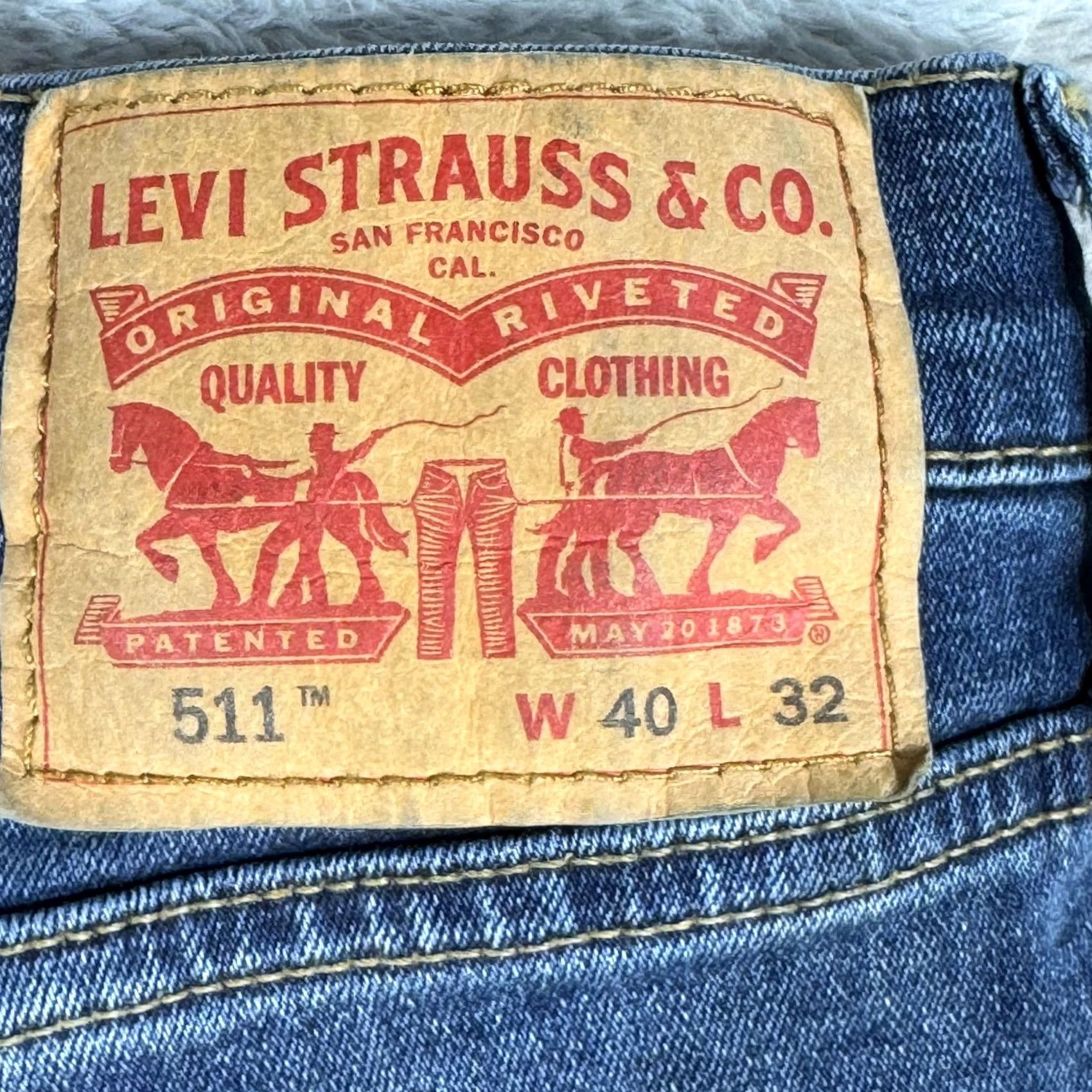 Levi's Levi's 511 Jeans Mens 40x32 Blue Slim Fit Stretch Denim Whiskered Classic Jeans Adjustable Inseam 32in Regular Size 40W 32L Mens Size US 40 / EU 56 - 3 Thumbnail