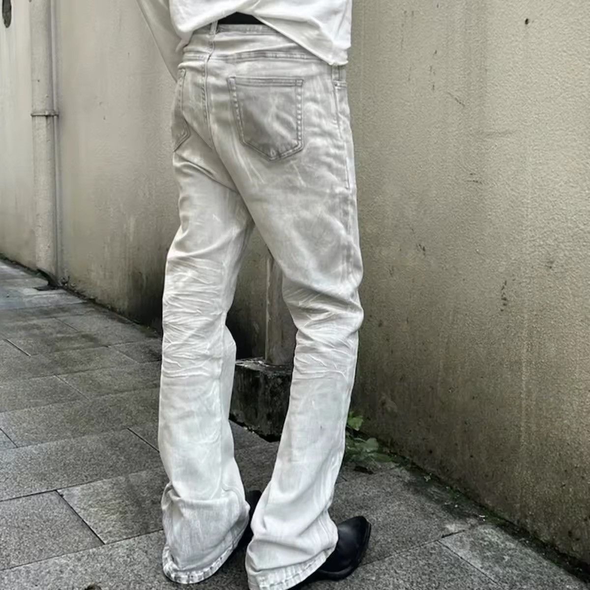 Jean × Vintage Washed Waxed Baggy Bootcut Flare Jeans Size US 33 - 4 Thumbnail