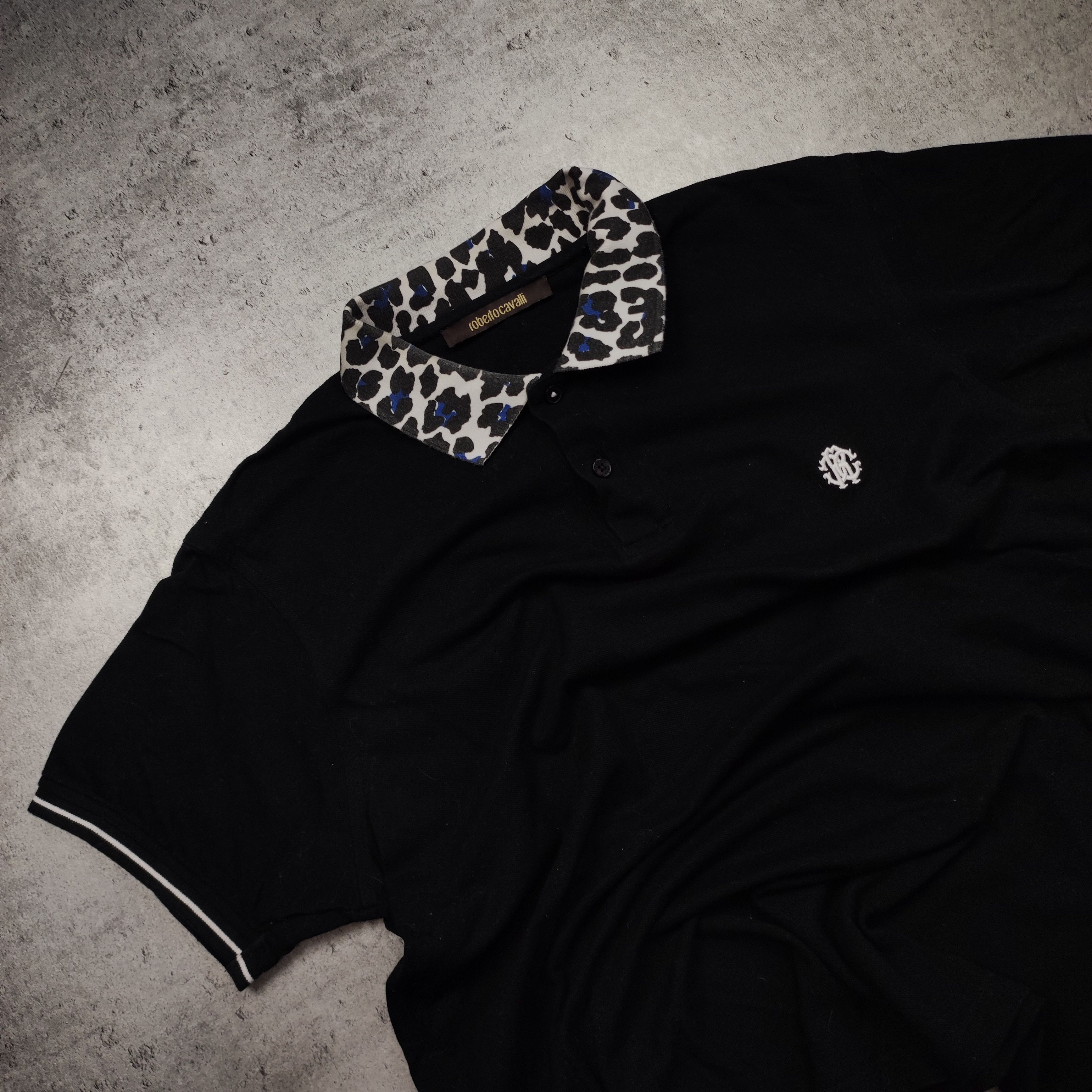RARE Roberto Cavalli Luxury Panther Black Logo Polo Shirt