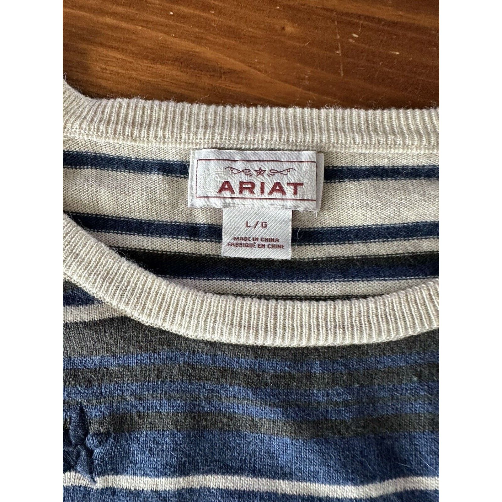 Ariat ARIAT Women's Fonda Sweater, Large Blue. Red Stripe w/Stars Size L / US 10 / IT 46 - 3 Thumbnail