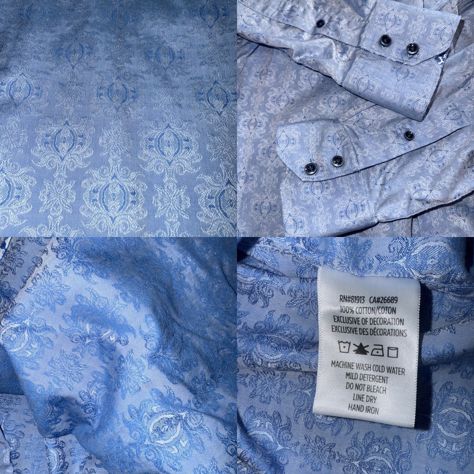 Robert Graham Robert Graham Shirt Men’s Large Light Blue Scroll Abstract Flip Cuffs Button Up Size US L / EU 52-54 / 3 - 8 Thumbnail