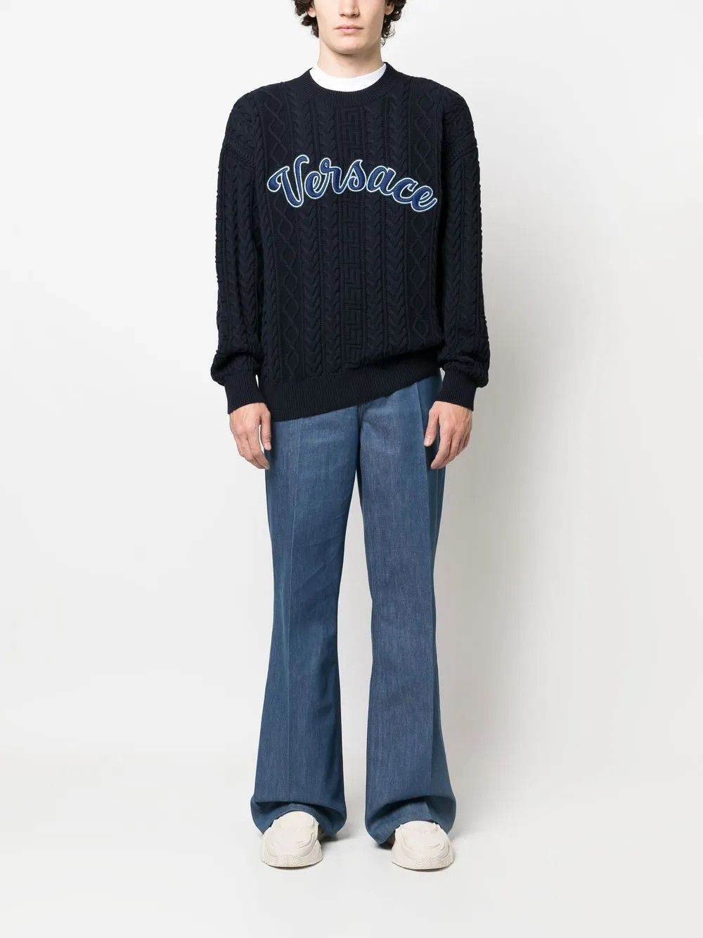 Versace o1y0525 Logo Crewneck Sweater in Midnight Blue Size US M / EU 48-50 / 2 - 5 Thumbnail