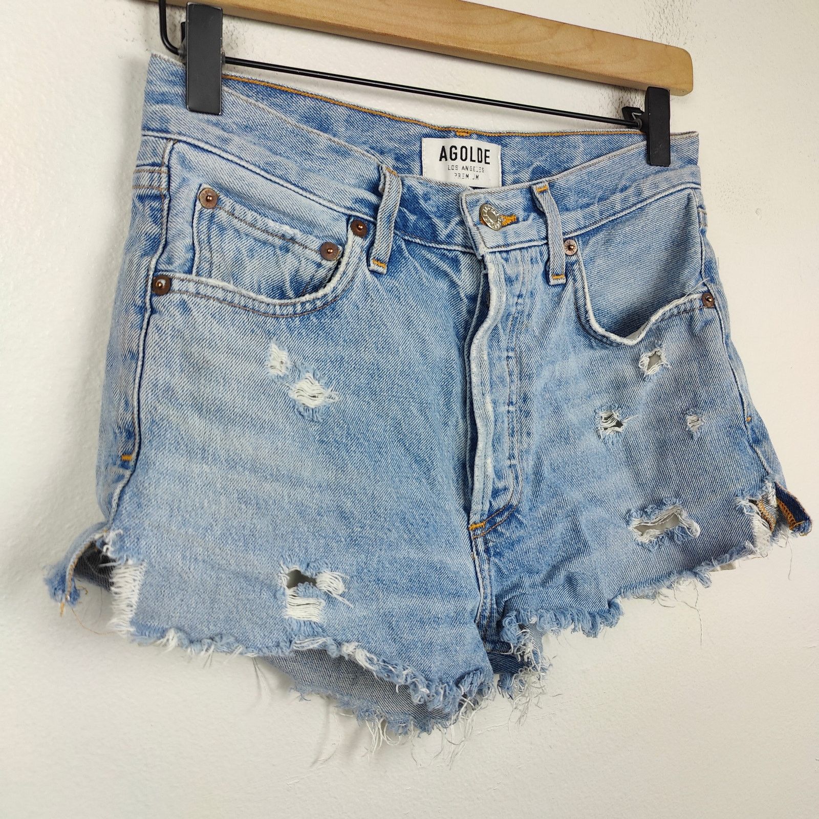 Agolde Agolde Jean Shorts Womens 25 Light Wash Raw Hem Distressed Size 25" / US 0 / IT 36 - 2 Thumbnail