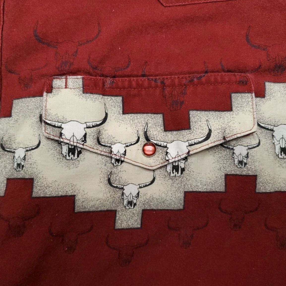 Wrangler VINTAGE Wrangler Shirt Mens XL Red Steer Skull Pearl Snap Western Cowboy Ranch Size US XL / EU 56 / 4 - 4 Thumbnail