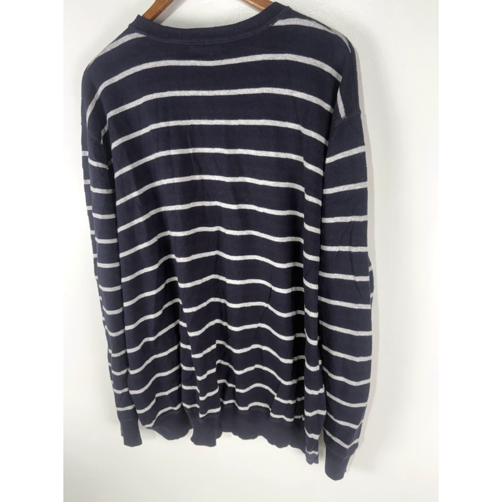 Lands' End Lands' End Men’s Sweater 2XL Casual Crew Neck Pullover Blue Stripe Cashmere Cotton Knit Size US XXL / EU 58 / 5 - 4 Thumbnail