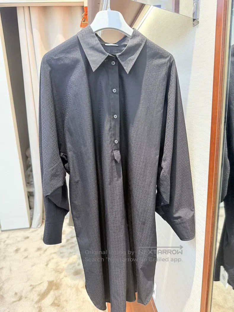 Hermes Grey Patterned Shirt Dress 100% Cotton