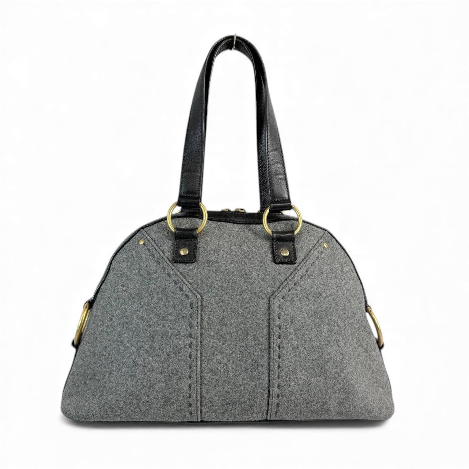 Saint Laurent Paris Saint Laurent - Grey Wool Black Leather Handbag Size ONE SIZE - 3 Thumbnail