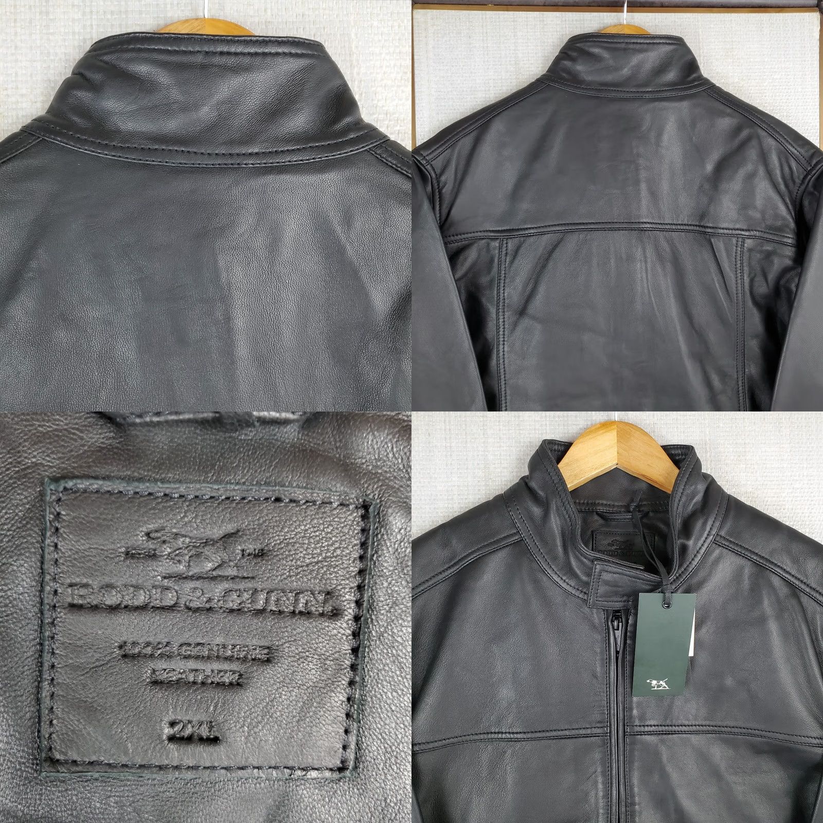 Rodd & Gunn RODD & GUNN Trucker Jacket Mens 2XL Leather Black Full Zip 100% Calfskin Stand-Up Collar Motorcycle Style Size US XXL / EU 58 / 5 - 8 Thumbnail