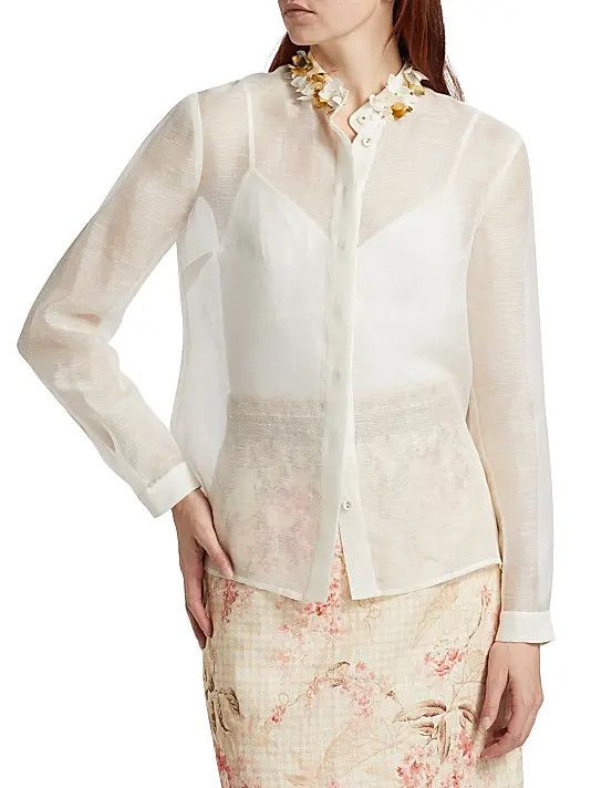 Zimmermann oc11z0226 Illuminate Embellished Shirt In Ivory Size S / US 4 / IT 40 - 3 Thumbnail