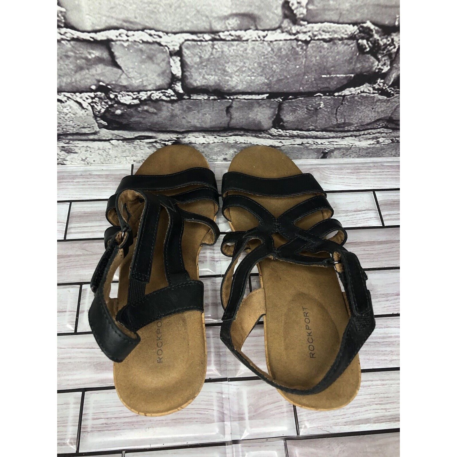 Rockport Rockport Black Leather Casual Cork Wedge Strappy Sandals Wom Size US 8.5 / IT 38.5 - 4 Thumbnail