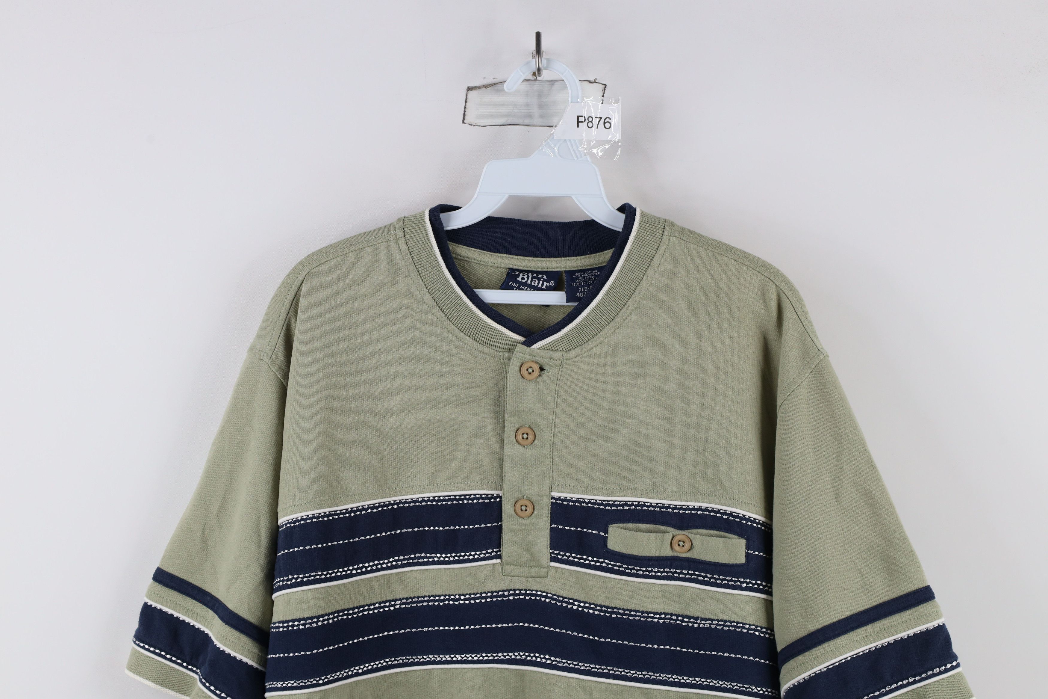 Vintage Vintage 90s Streetwear Striped Pullover Henley T-Shirt Green Size US XL / EU 56 / 4 - 2 Thumbnail