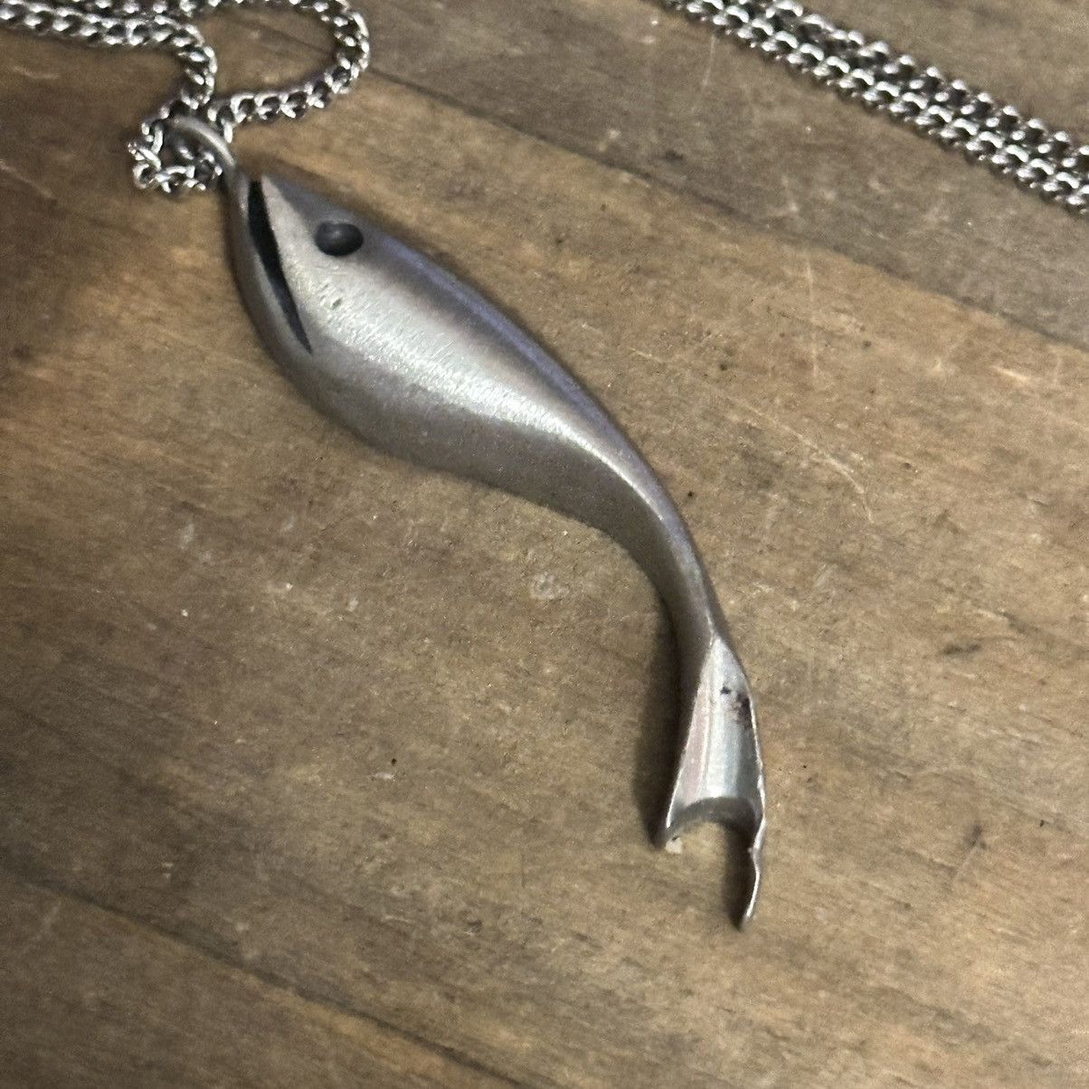 Vintage Pewter fish necklace and matching screw back earrings Size ONE SIZE - 4 Thumbnail