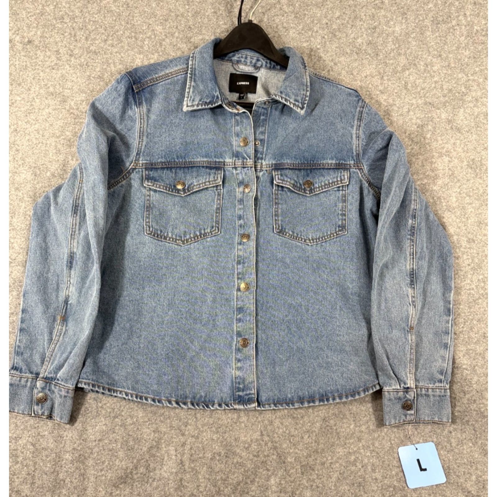 Express Express Denim Jacket Womens L Blue Snap Front Classic Fit Pockets NWOT Size L / US 10 / IT 46 - 4 Thumbnail