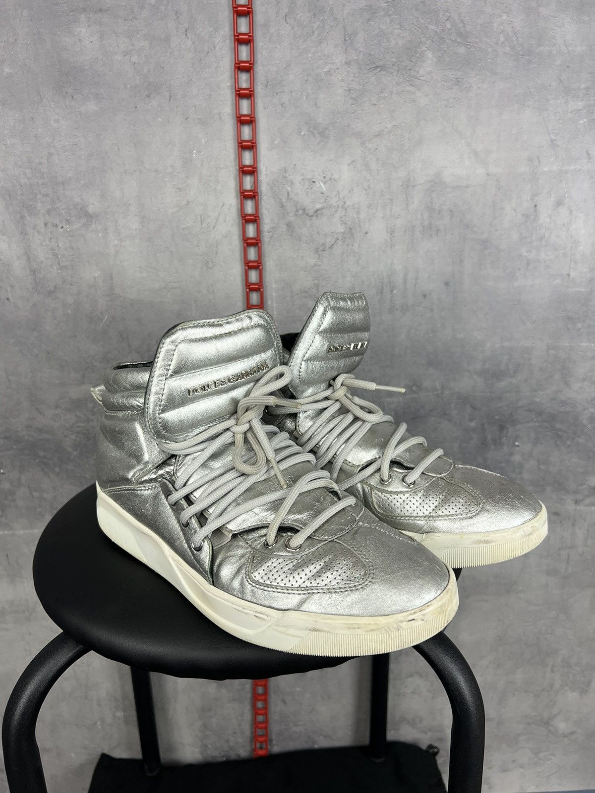 Dolce & Gabbana Dolce & Gabbana Silver Leather High Top Sneakers Size 8,5 Size US 8.5 / EU 41-42 - 4 Thumbnail