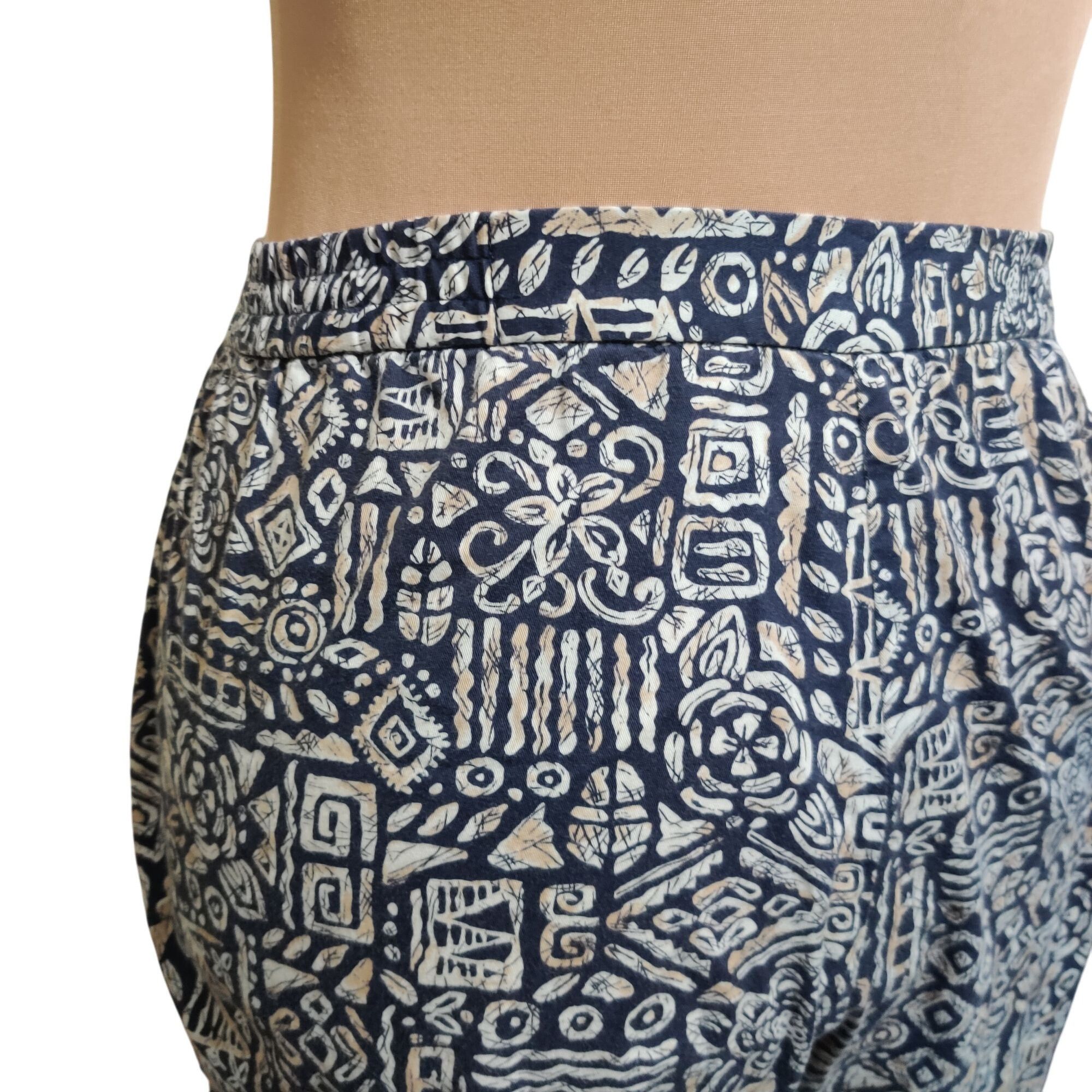 Other Appleseeds 14 Navy Tan Tribal Print Cotton Pants Tiki Oasis Size 36" / US 14 / IT 50 - 9 Thumbnail