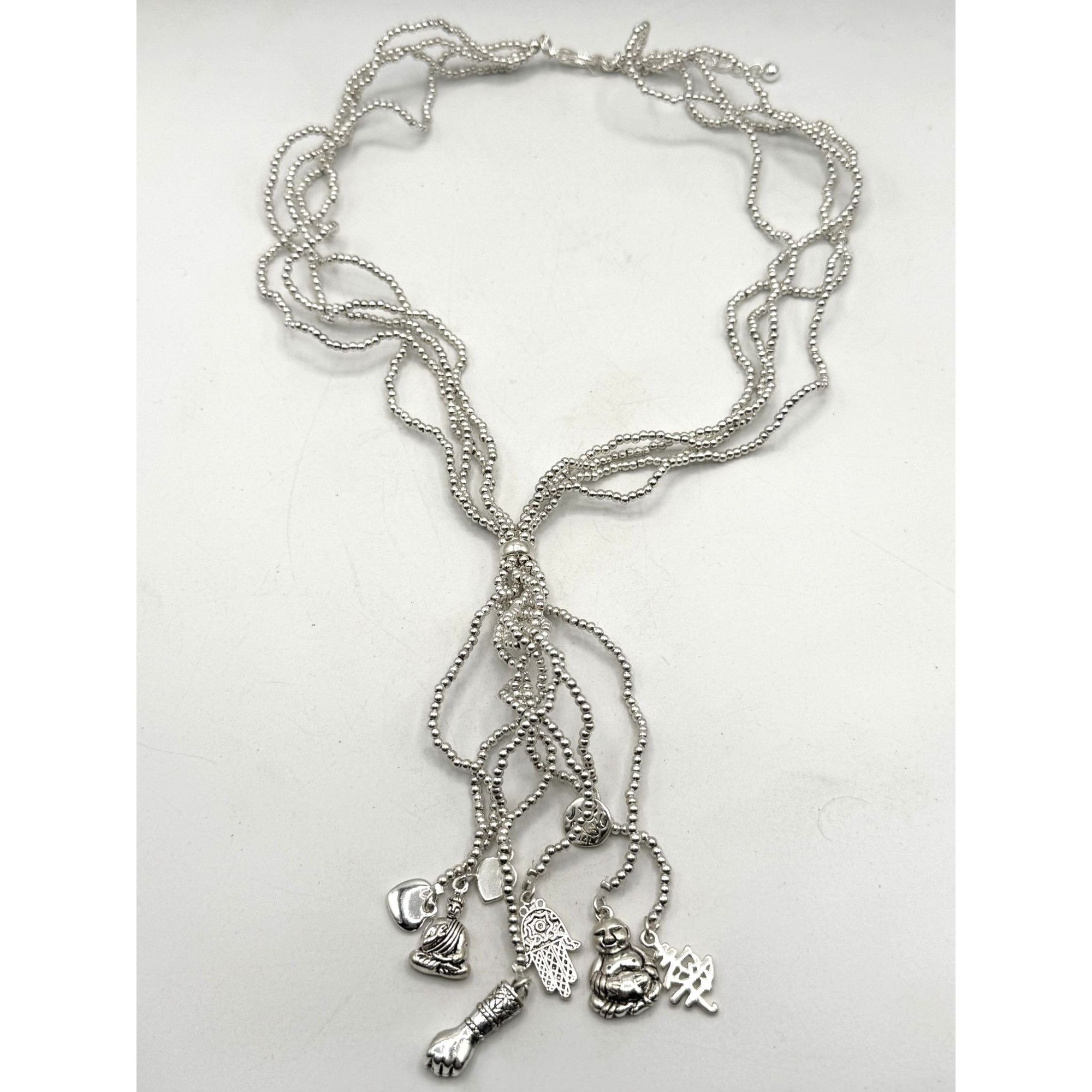 Vintage Beaded tassel silver tone lucky charm necklace Size ONE SIZE - 2 Thumbnail