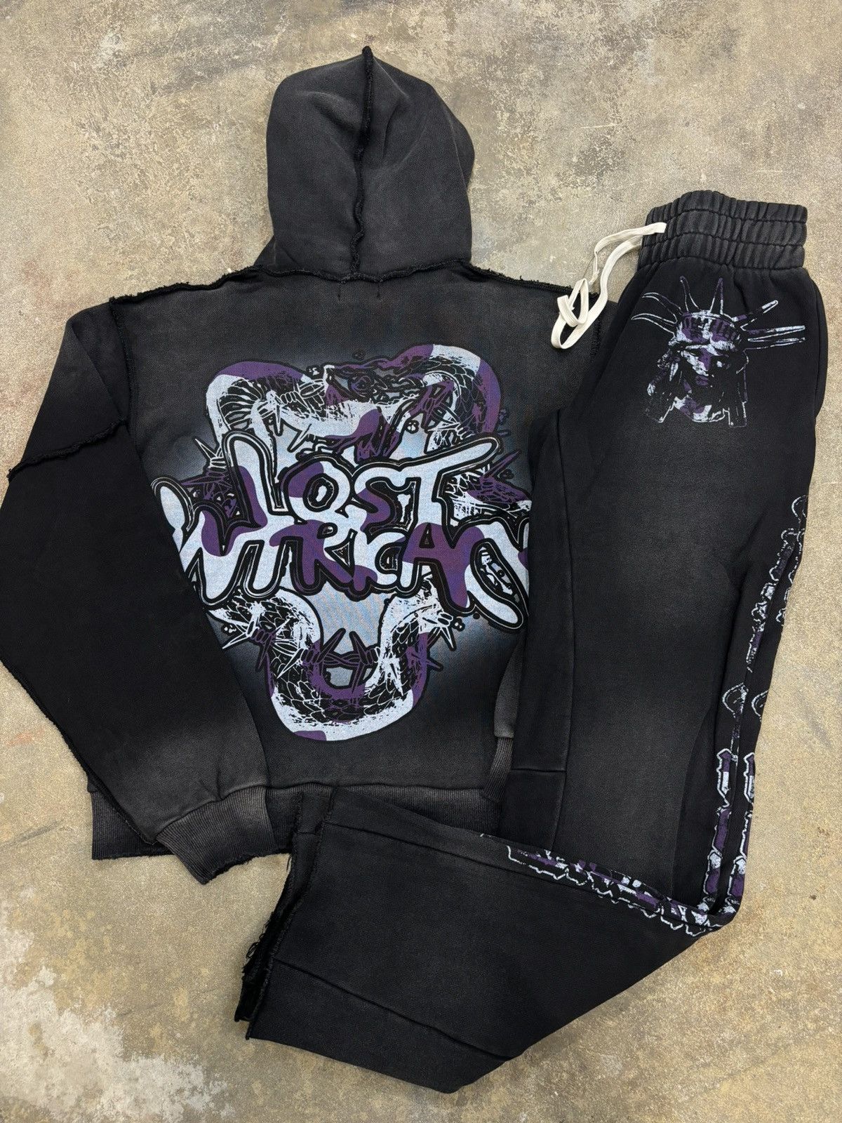 Lost Enterprises × Other Lost Intricacy Black Purple Zip Up Rhinestone Sweatsuit Size US M / EU 48-50 / 2 - 2 Thumbnail