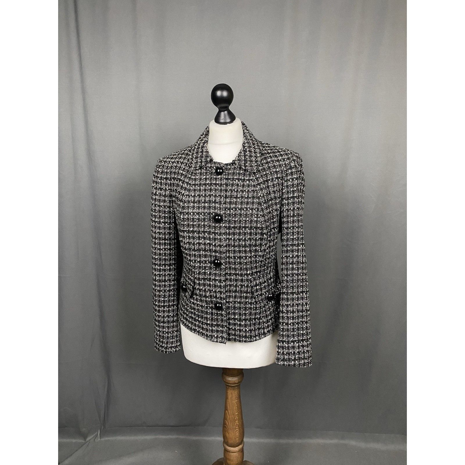 Prada Prada Women's Black Wool Silk Checked Blazer Jacket Size 40 Size S / US 4 / IT 40 - 2 Thumbnail