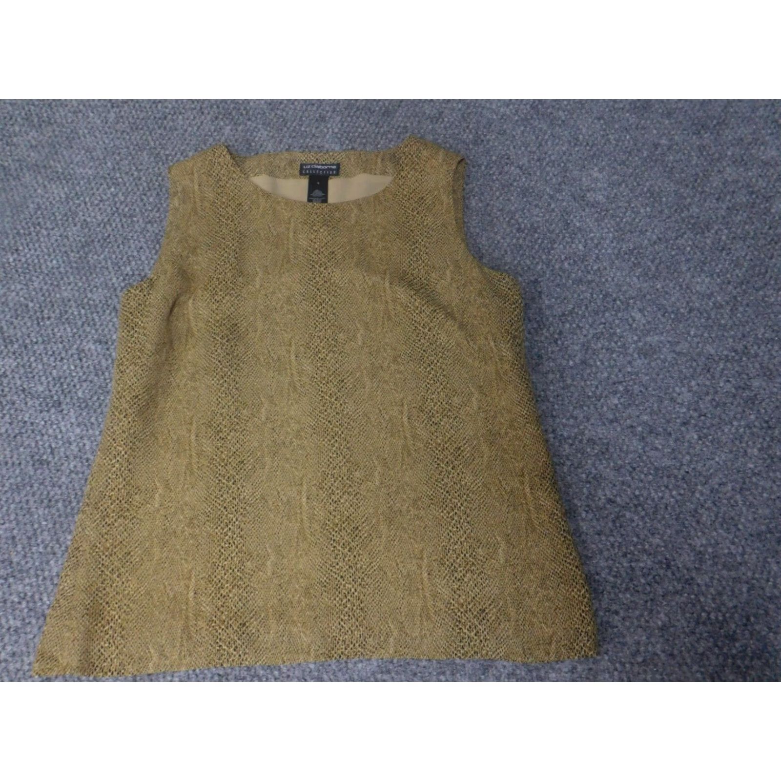 Liz Claiborne Liz Claiborne Blouse Womens 4 Beige Pullover Crew Neck Sleeveless Polyester Rayon Geometric Casual Regular Stretch Knit Classic 90s No Size S / US 4 / IT 40 - 2 Thumbnail