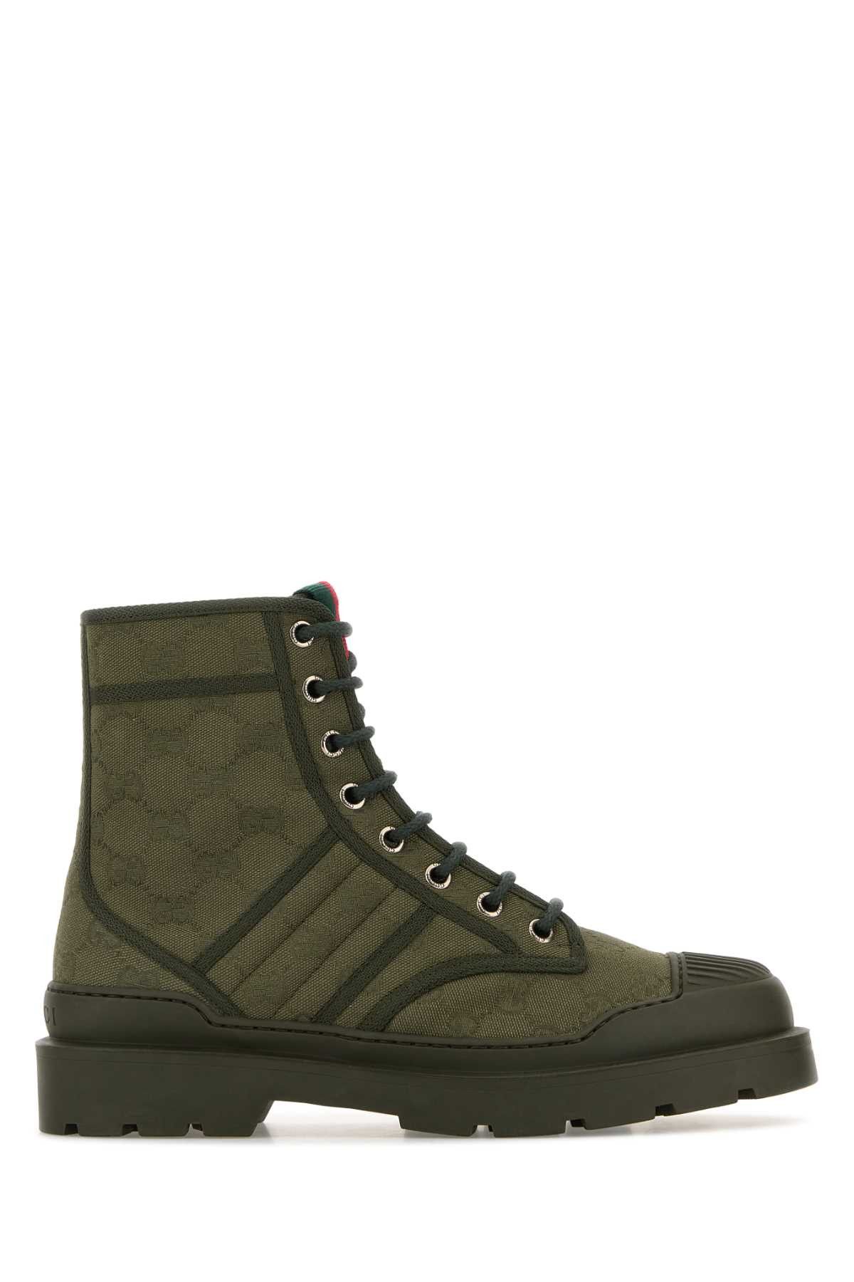 Army Green Gg Fabric Ankle Boots