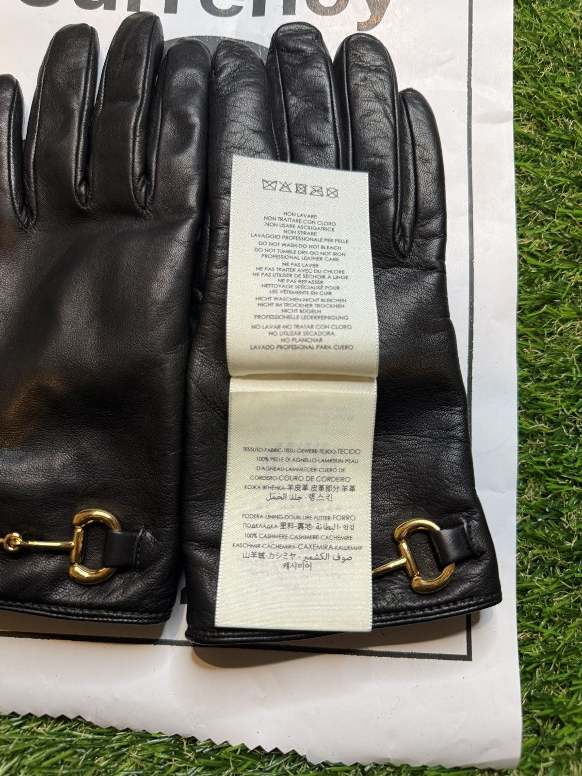 Gucci $840MSRP Demna Gucci Gold Horsebit Lambskin Leather Glove Size ONE SIZE - 12 Thumbnail