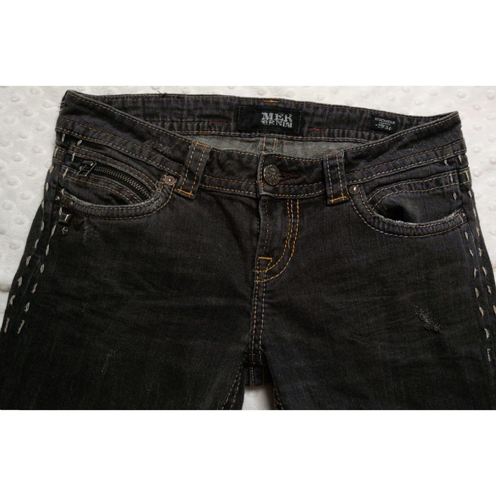 Denime Mek DNM Denim Jeans Stockhholm Cigarette Cut Black 5-Pocket Straight 29x34 Mens Vintage Size US 29 - 4 Thumbnail