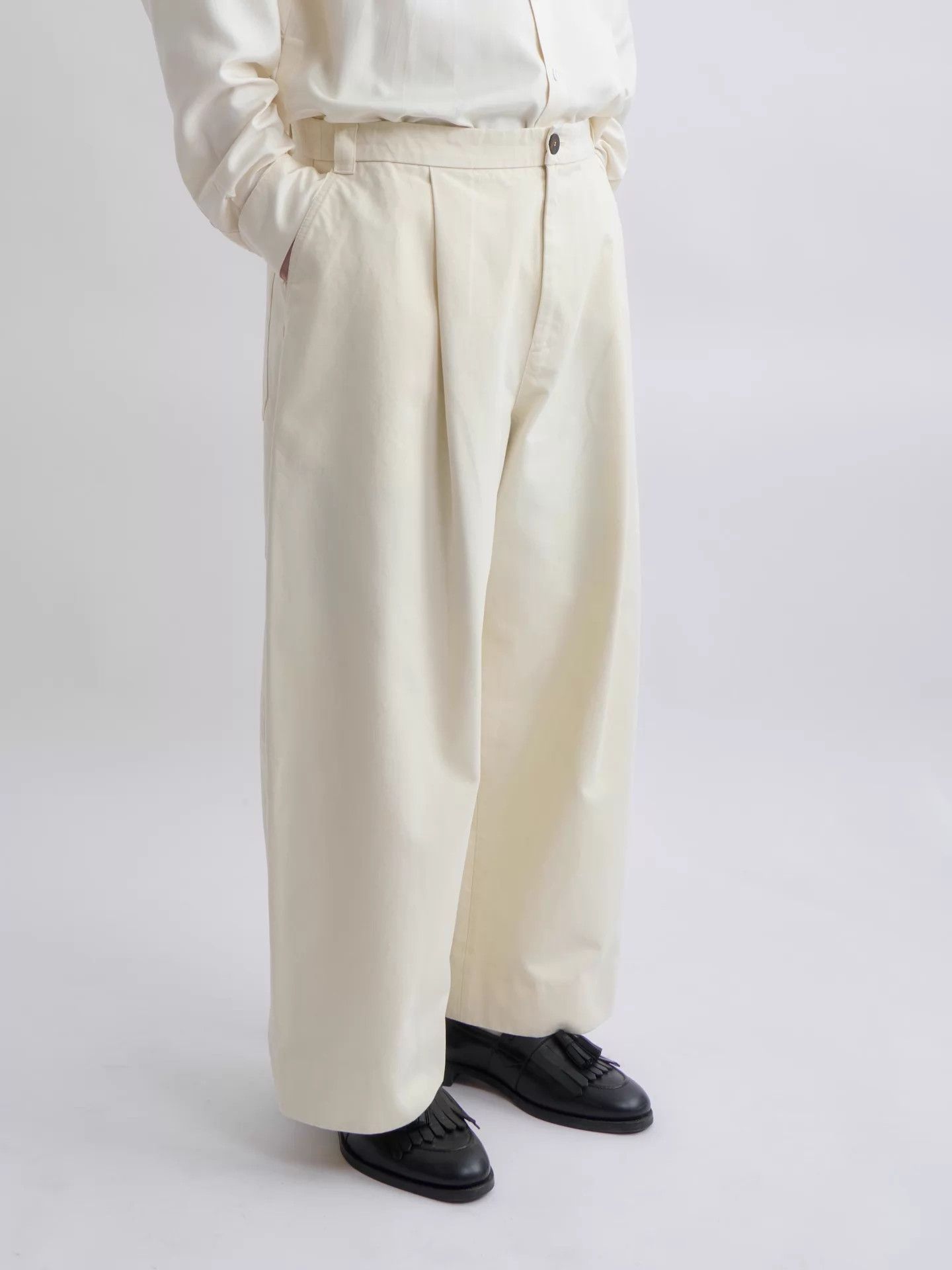 Studio Nicholson STUDIO NICHOLSON Cream High-Waist Wide-Leg Pants XL Size US 36 / EU 52 - 3 Thumbnail