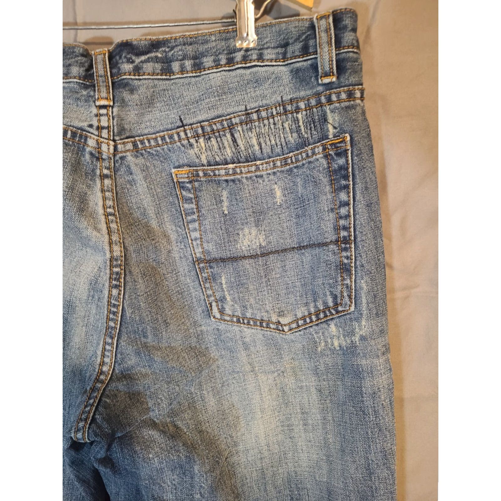 Vintage Industrial Exchange Jeans Loose Fit 36x34 100% Cotton Blue Distressed Holes 5-Pocket Mid Rise Mens Straight Denim Jeans Size US 36 / EU 52 - 6 Thumbnail