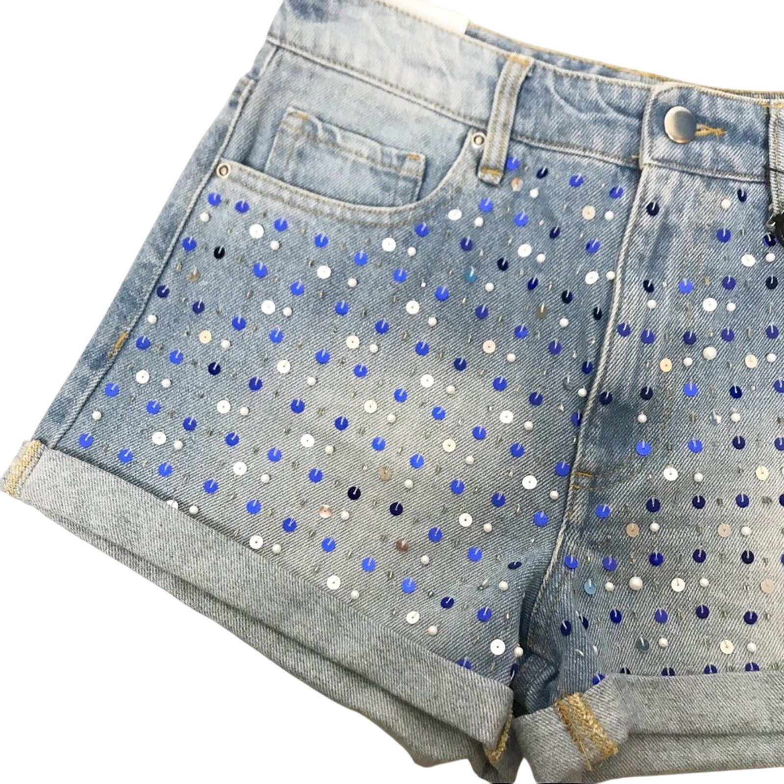 Forever 21 Forever 21 Sequin Pearl High Rise Jean Shorts Size 24" / US 00 / IT 34 - 3 Thumbnail
