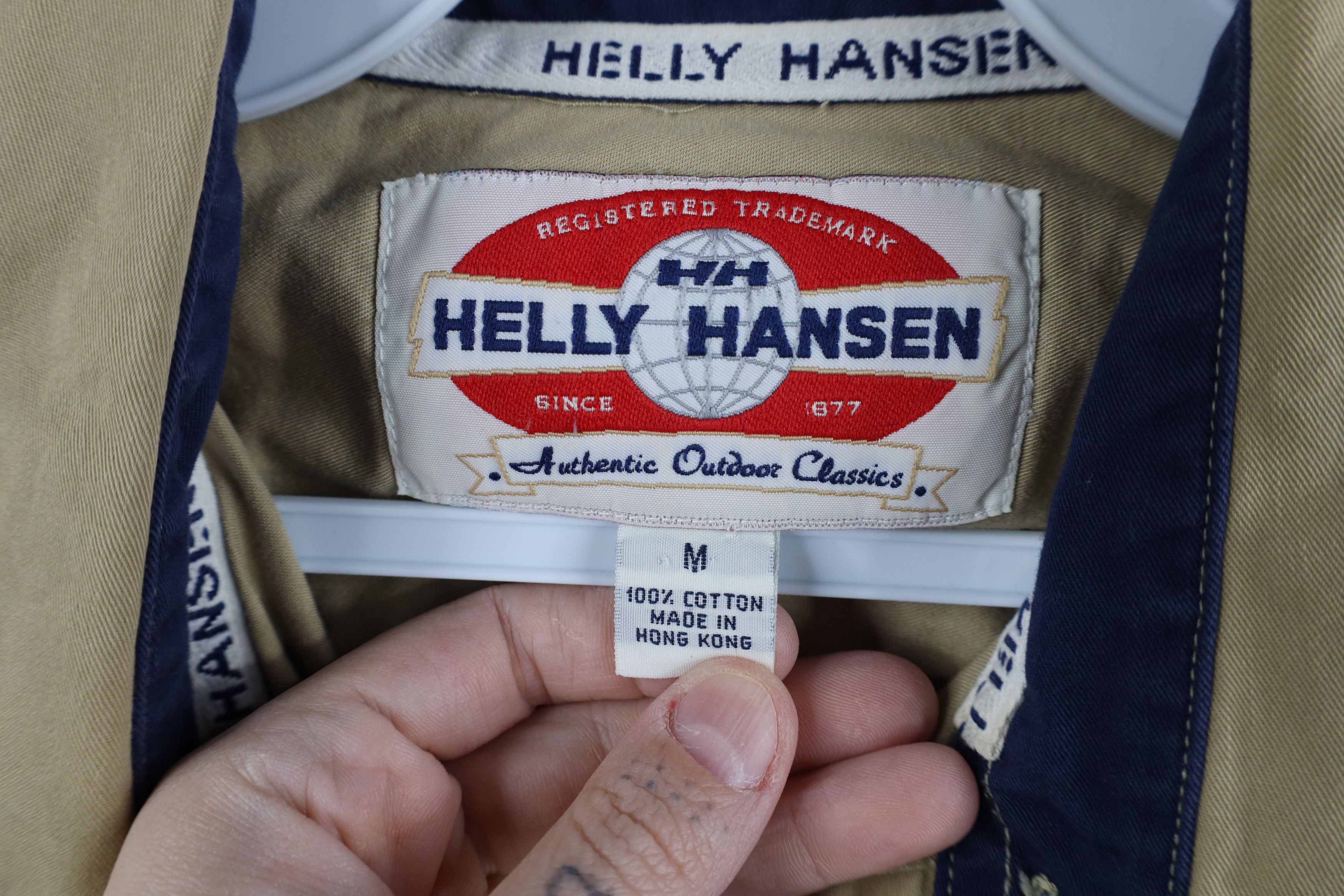 Helly Hansen × Vintage Vintage 90s Helly Hansen Spell Collared Button Shirt Beige Size US M / EU 48-50 / 2 - 7 Thumbnail