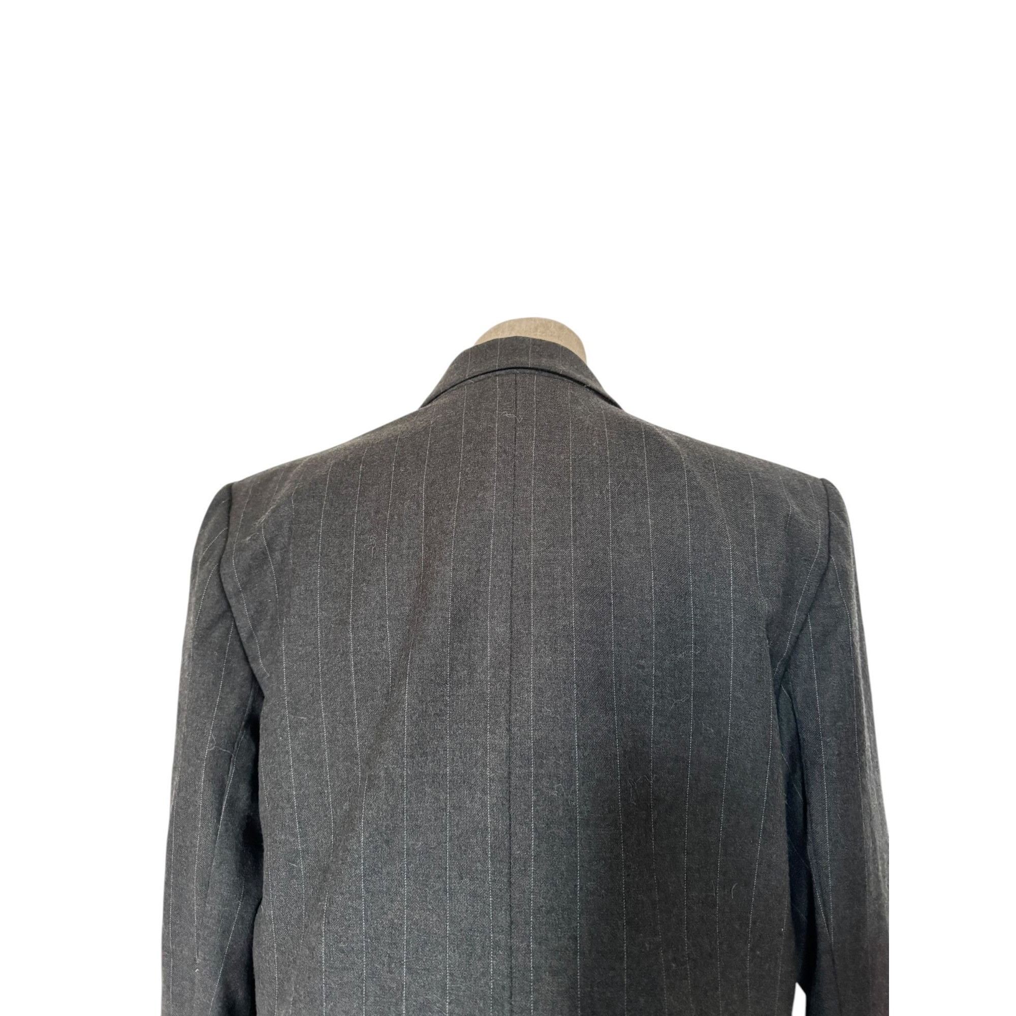 Yves Saint Laurent Vintage Grey Striped Wool Double Breasted Jacket Size L / US 10 / IT 46 - 5 Thumbnail