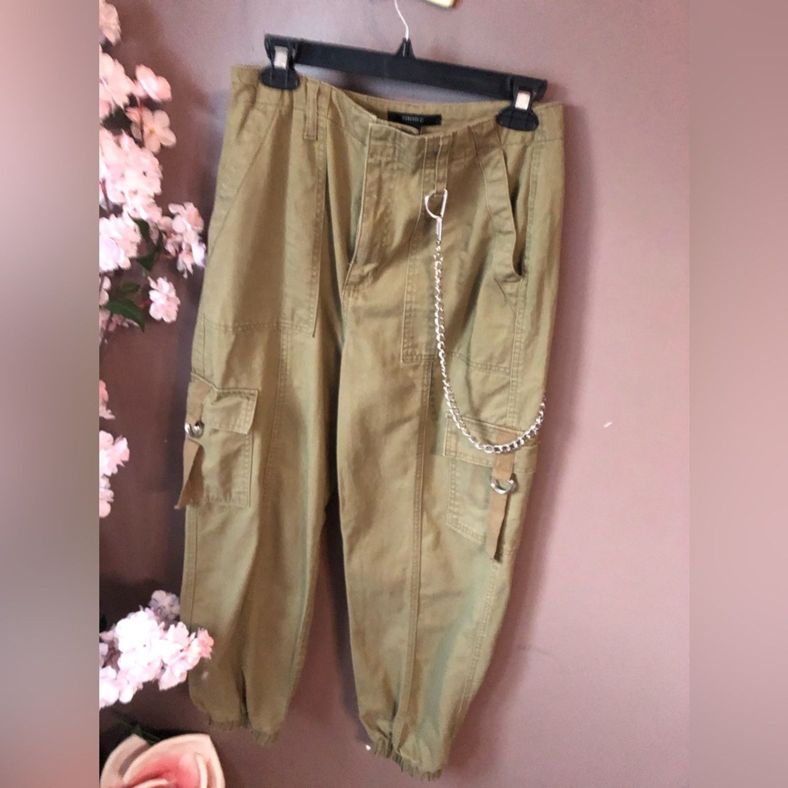 NBDN Nobrandedon Cargo pants bottoms with side hanging metal chain attached Size 26" / US 2 / IT 38 - 4 Thumbnail