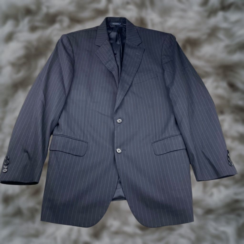 Brooks Brothers Brooks Brothers Blazer Jacket Navy Blue Stripe Wool Stretch 2-Button Long 42L Mens Regular Size 42R - 1 Thumbnail