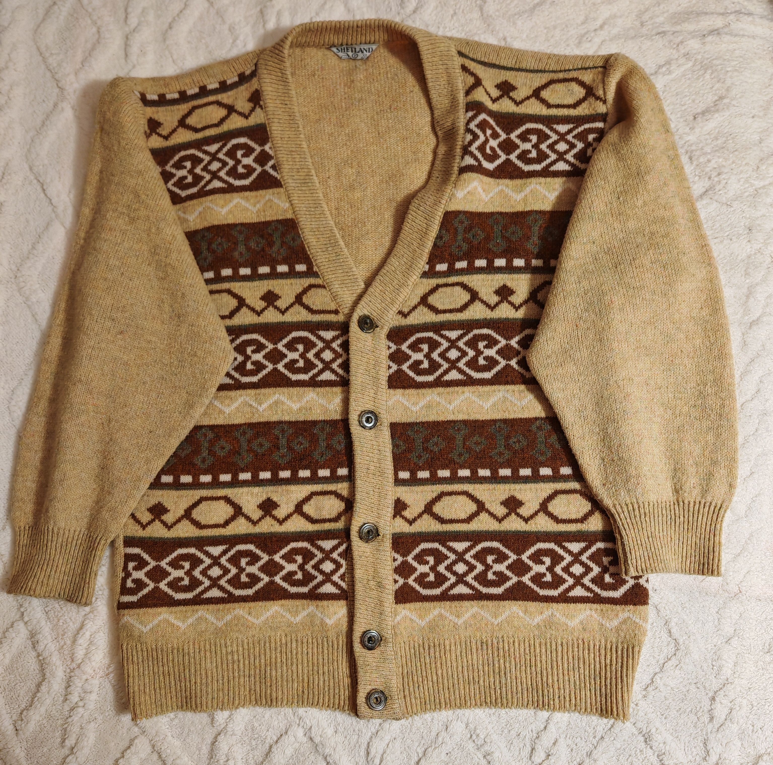 Vintage Vintage Unisex Shetland Cardigan Sweater Jumper Long Large Size US L / EU 52-54 / 3 - 1 Thumbnail