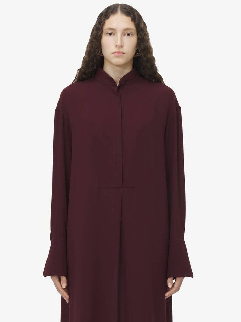 Alexander McQueen o1srvl11e0226 Georgette Shirt Dress In Burgundy Size XL / US 12-14 / IT 48-50 - 5 Thumbnail