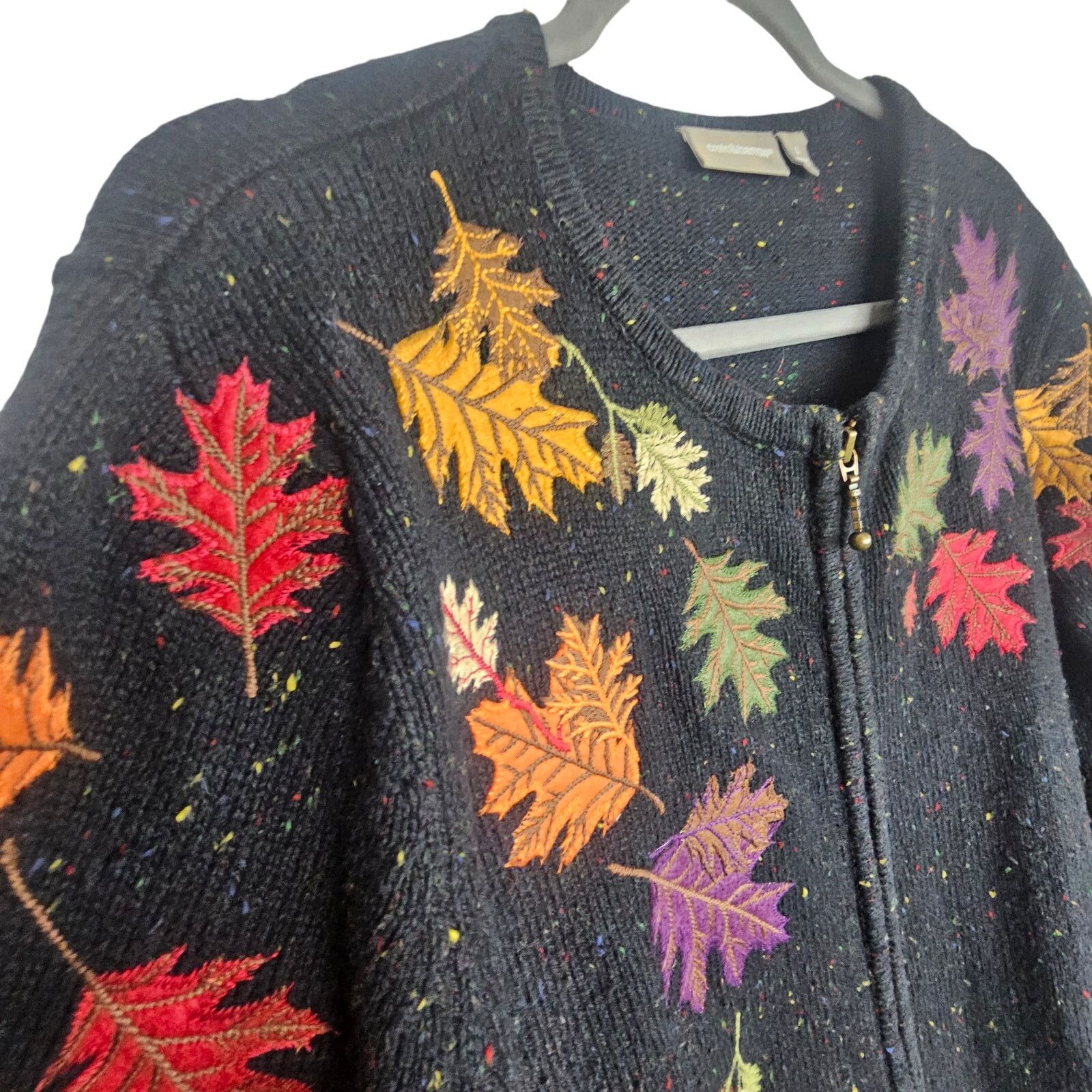 Croft & Barrow Croft & Barrow Womens Embroidered Silk Leaf Full Zip Sweater Size L / US 10 / IT 46 - 6 Thumbnail