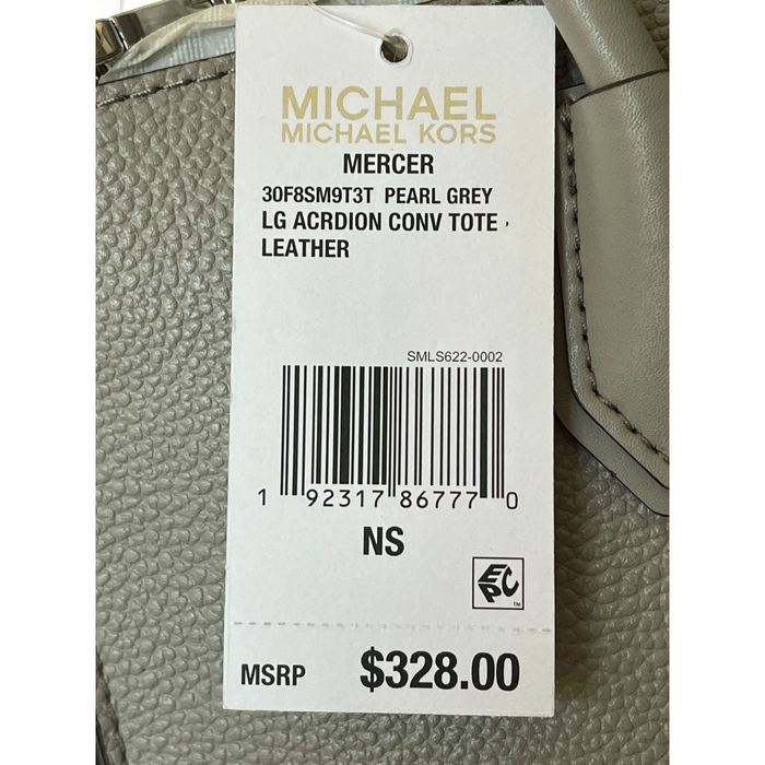 NWT Michael Kors Mercer Medium Acrdion Convertible Tote Pearl Gray