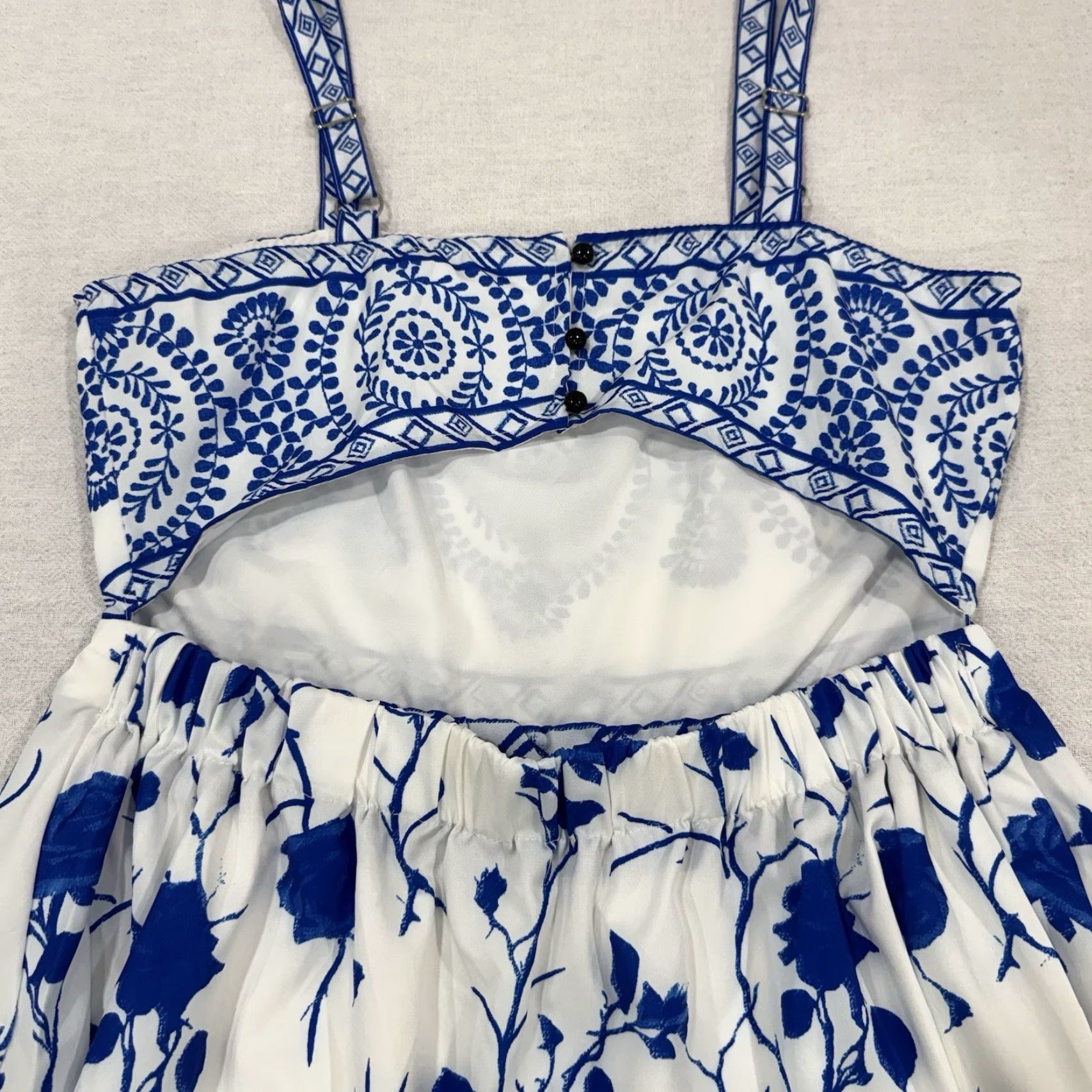 Vintage Unbranded Boho Blue & White Floral Print Ruffle Mini Dress S Small Backless Size S / US 4 / IT 40 - 7 Thumbnail
