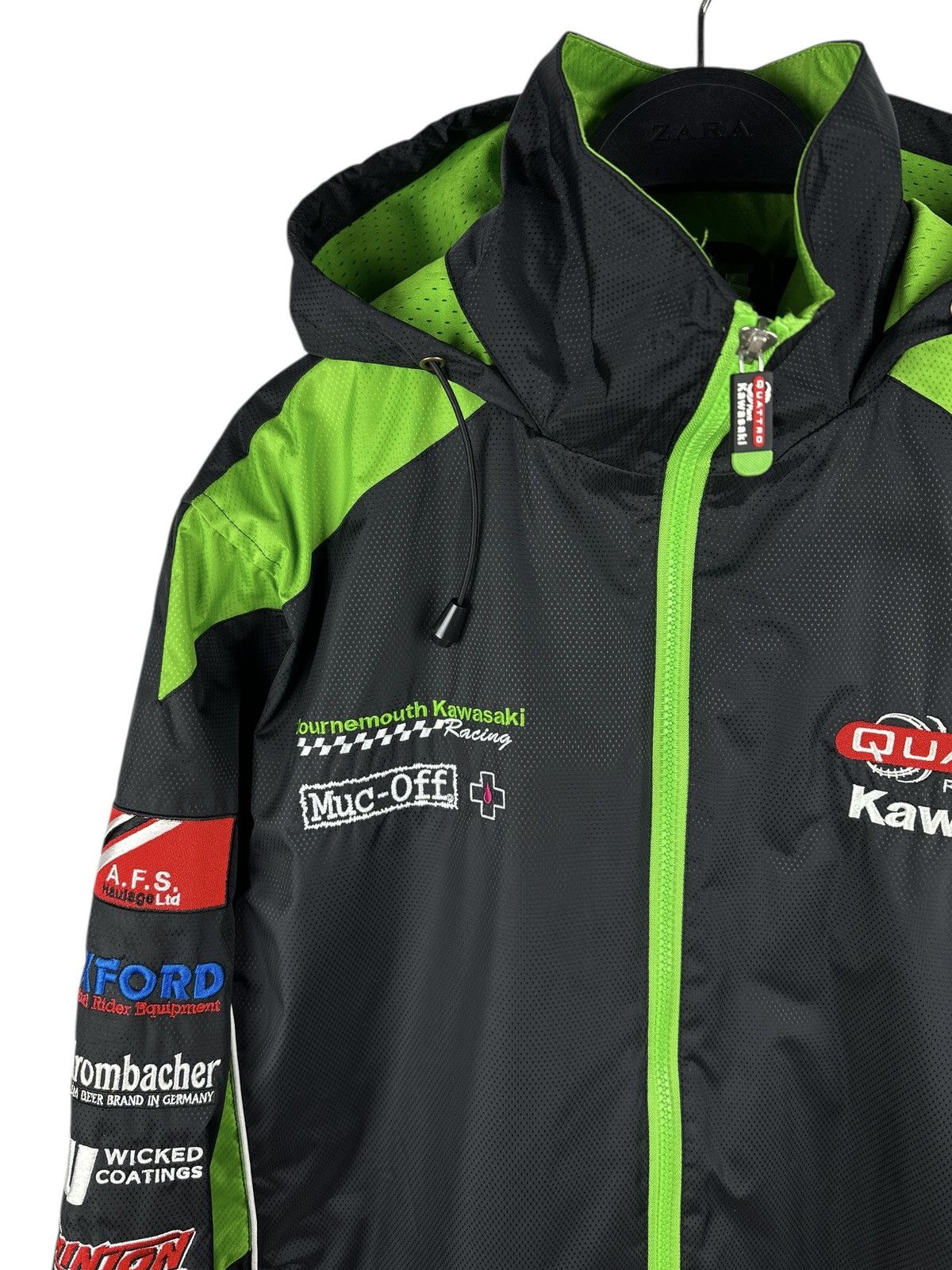 Vintage Kawasaki Quattro Plant Clinton Racing Jacket Full Zip Hooded Size US XS / EU 42 / 0 - 2 Thumbnail