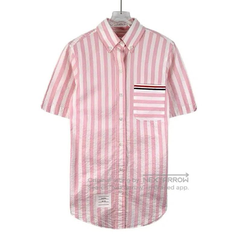 Thom Browne Thom Browne Pink Striped Cotton Short Sleeve Shirt . Size S / US 4 / IT 40 - 1 Thumbnail