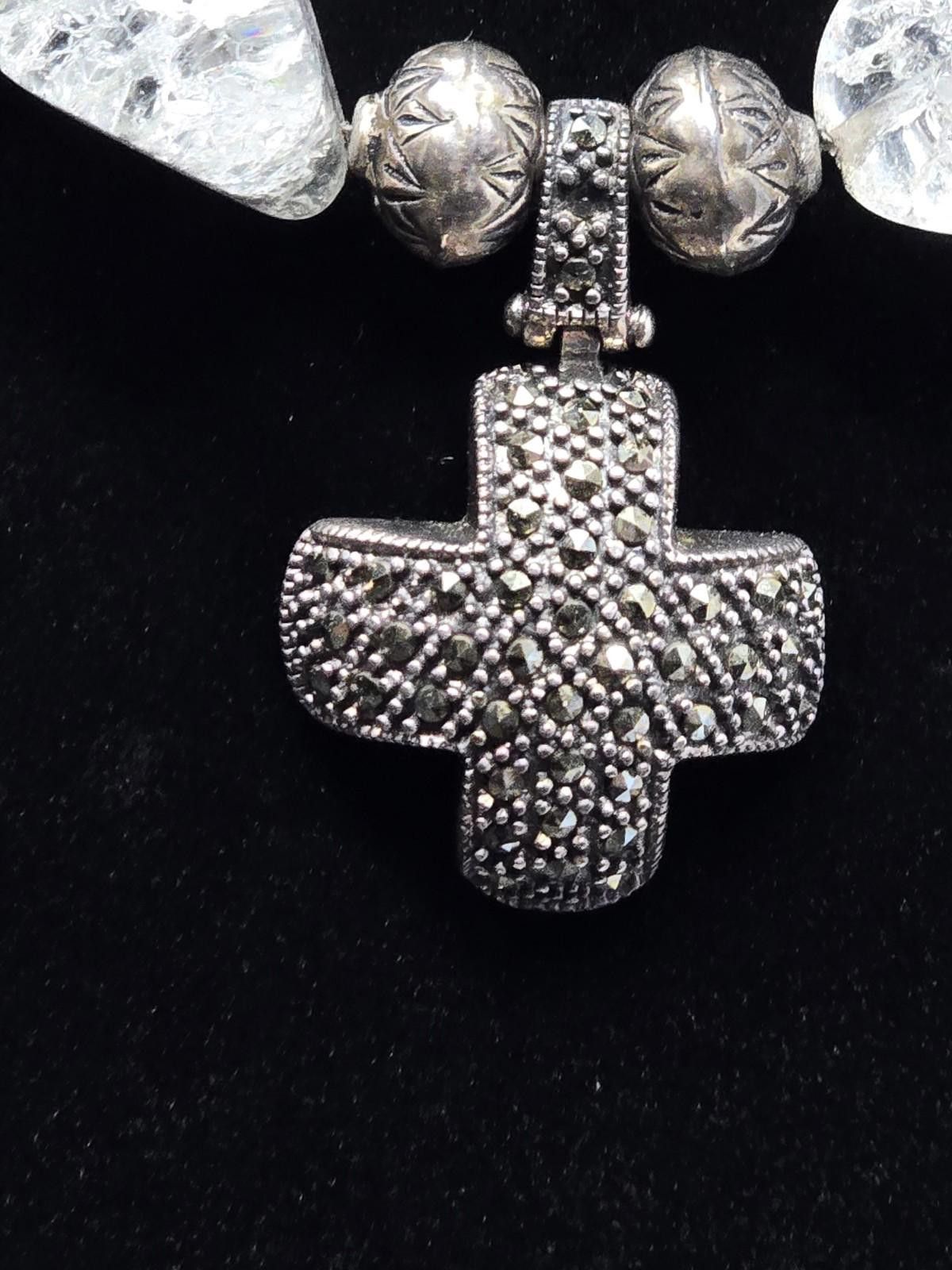 The Unbranded Brand Sterling Silver Marcasite Cross Necklace w/ Natural Quartz Size ONE SIZE - 2 Thumbnail