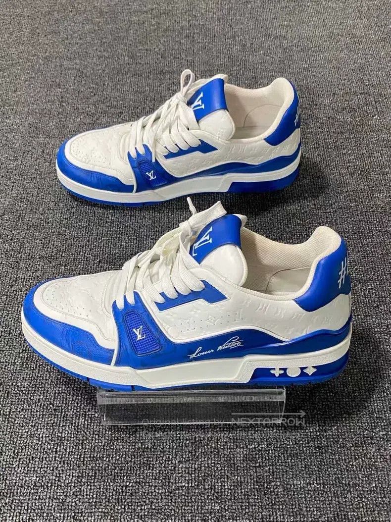 Louis Vuitton Louis Vuitton Blue and white embossed full-print trainer b Size US 7.5 / EU 40-41 - 4 Thumbnail