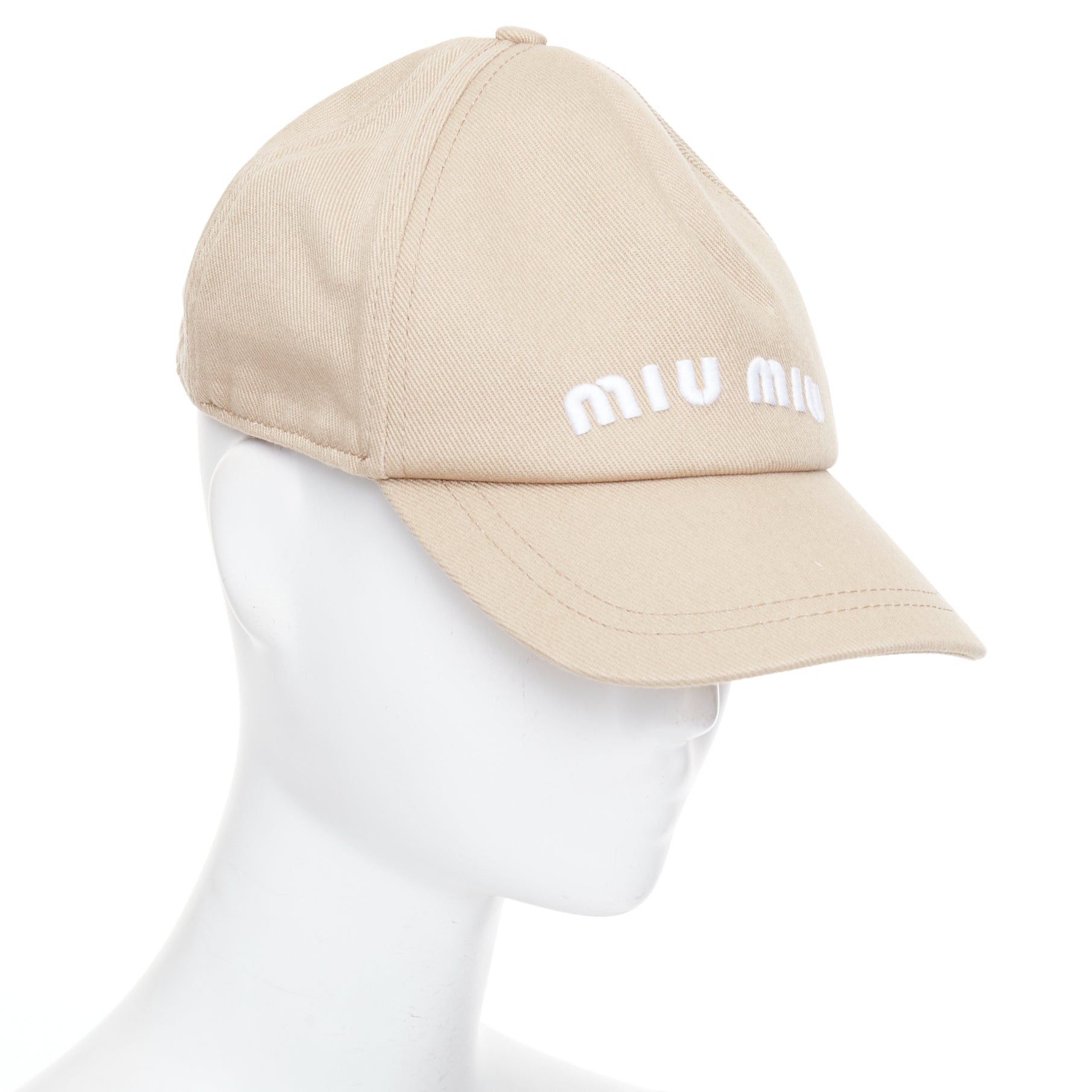 Miu Miu MIU MIU 2023 Drill khaki white cotton twill white logo baseball cap L Size ONE SIZE - 1 Thumbnail