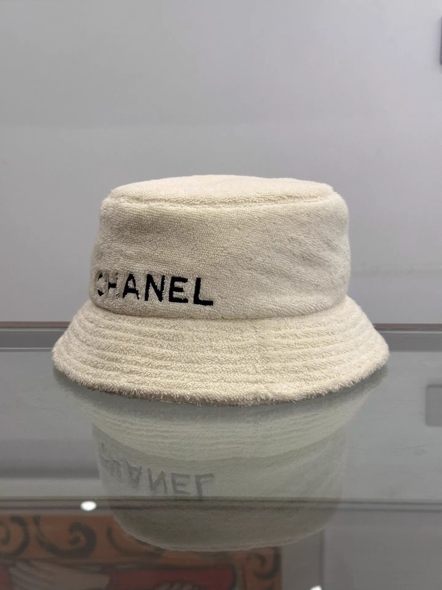 Chanel Chanel Black Embroidered Logo White Towel Bucket Hat Size ONE SIZE - 3 Thumbnail