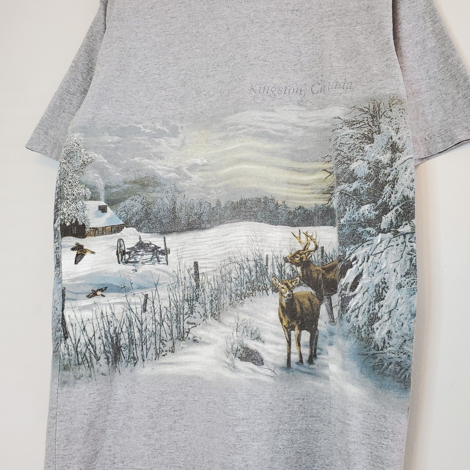Vintage Vintage 90s Deer Nature Wrap Around Shirt Gray Size L/XL Size US XL / EU 56 / 4 - 3 Thumbnail