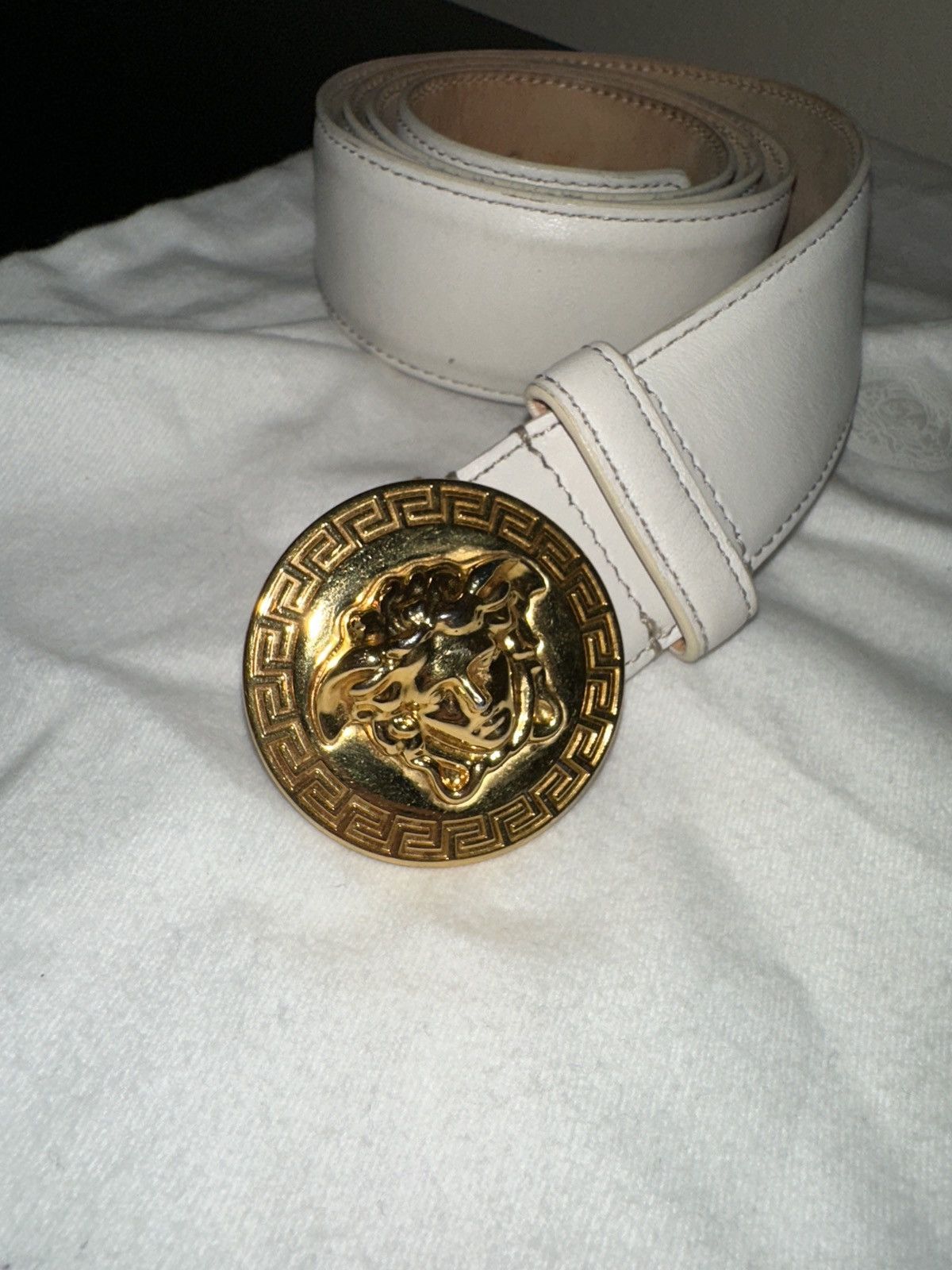Versace Medusa Leather Belt White Size 40 - 4 Thumbnail