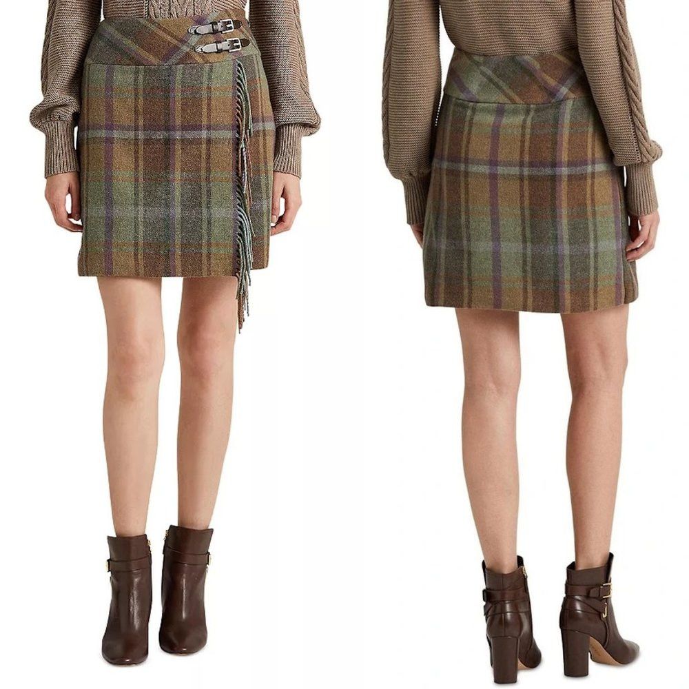 NWT New $225 Ralph Lauren Wool Plaid Tweed Mini Skirt 12